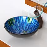 Load image into Gallery viewer, ELITE Unique Round Glass Vessel Sink w.Lt Blue Striped Pattern 130E