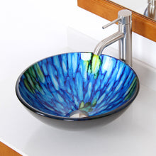Load image into Gallery viewer, ELITE Unique Round Glass Vessel Sink w.Lt Blue Striped Pattern 130E
