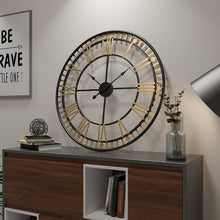 Load image into Gallery viewer, Jeezi Oversize Roman Numeral Modern Metal Wall Clock, Gold Finish with Black Hands (2 colors)