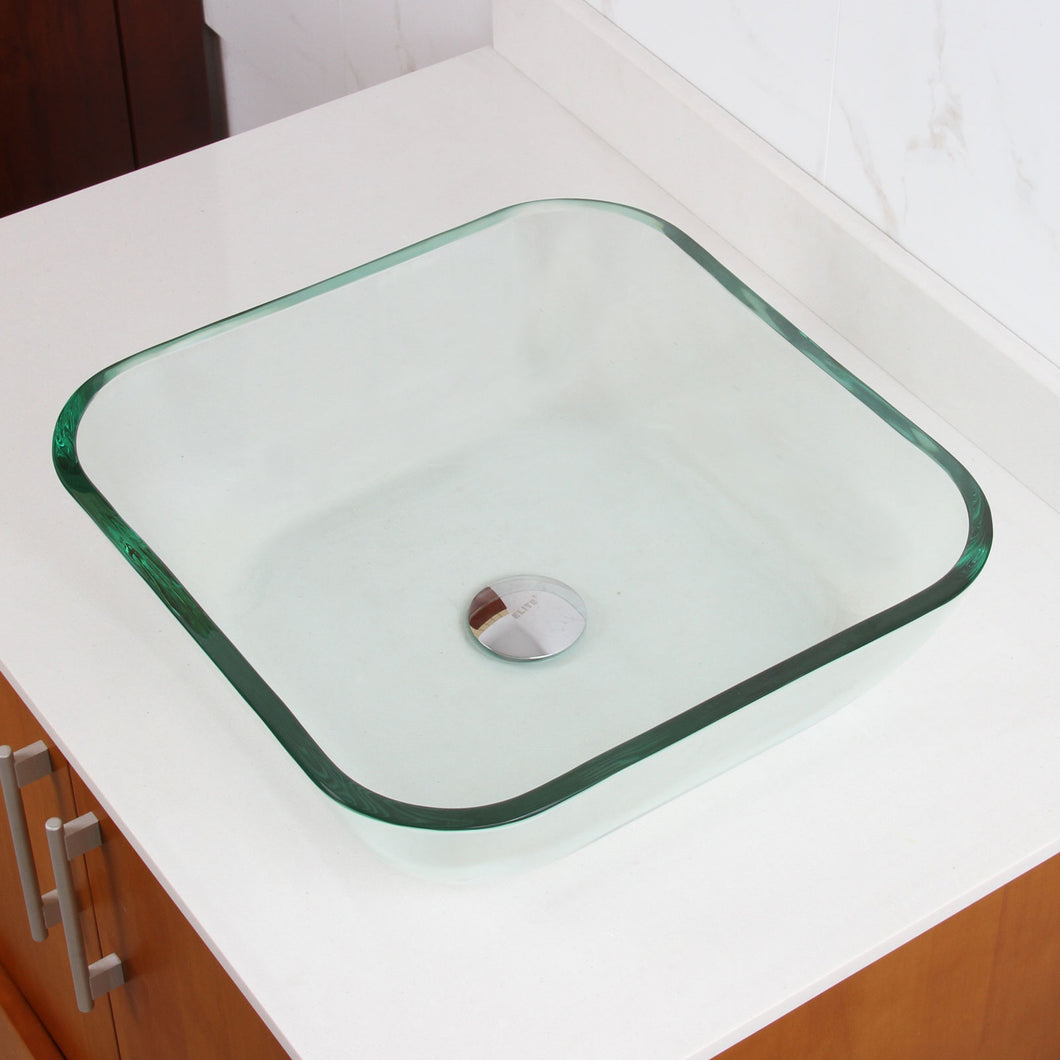ELITE Transparent Square Tempered Glass Vessel Sink 1501