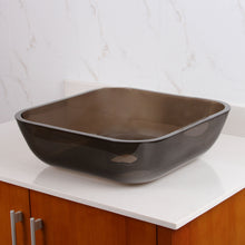 Load image into Gallery viewer, ELITE Square Clear Brown Tempered Glass Bathroom Vessel Sink 1506
