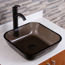 Load image into Gallery viewer, ELITE Square Clear Brown Tempered Glass Bathroom Vessel Sink 1506