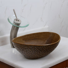Load image into Gallery viewer, ELITE Oval Coffee Brown Glaze Ceramic Bathroom Vessel Sink 1551