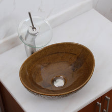 Load image into Gallery viewer, ELITE Oval Coffee Brown Glaze Ceramic Bathroom Vessel Sink 1551