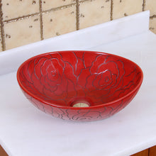 Load image into Gallery viewer, ELITE Oval Red Rose Porcelain Bathroom Vessel Sink 1557