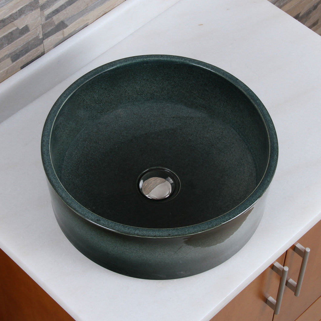 ELITE Round Dark Green Bowl Porcelain Ceramic Bathroom Vessel Sink 1572