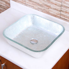 Load image into Gallery viewer, ELITE Crystal Glass Square Artistic Silver Tempered Glass Bathroom Vessel Sink 1605