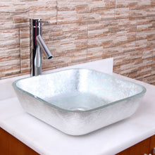 Load image into Gallery viewer, ELITE Crystal Glass Square Artistic Silver Tempered Glass Bathroom Vessel Sink 1605