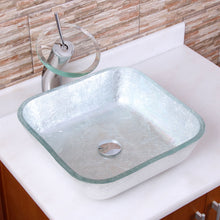 Load image into Gallery viewer, ELITE Crystal Glass Square Artistic Silver Tempered Glass Bathroom Vessel Sink 1605