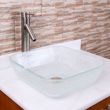 Load image into Gallery viewer, ELITE Square Crystal Ice Chip Pattern Tempered Glass Bathroom Vessel Sink 1606