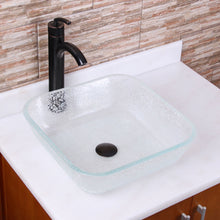 Load image into Gallery viewer, ELITE Square Crystal Ice Chip Pattern Tempered Glass Bathroom Vessel Sink 1606