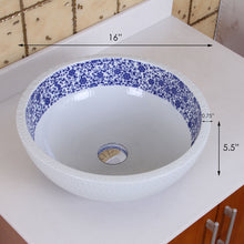 Load image into Gallery viewer, Chrysanthemum Blue and White Porcelain Vessel Sink ELIMAX'S 2010