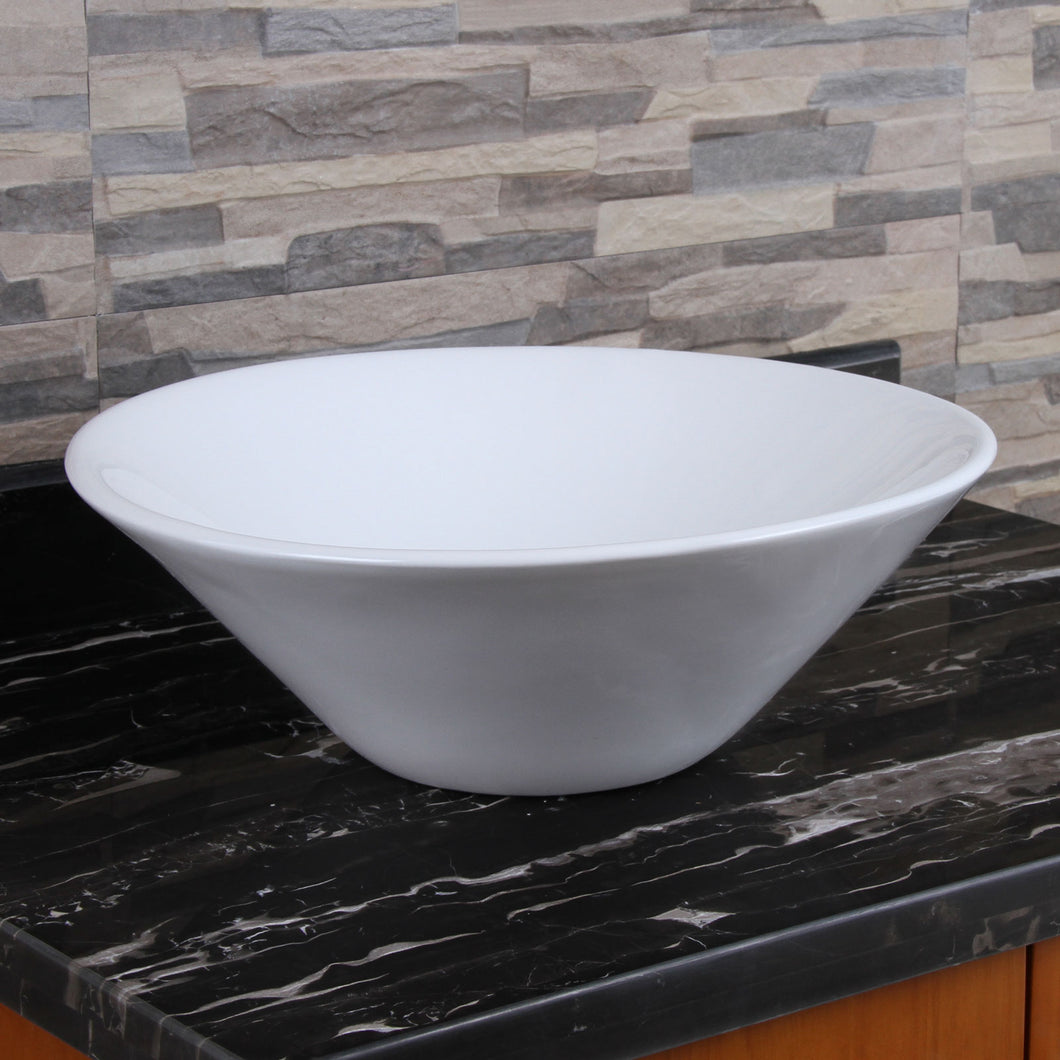 ELITE Unique Funnel Shape White Porcelain Ceramic Bathroom Vessel Sink 303