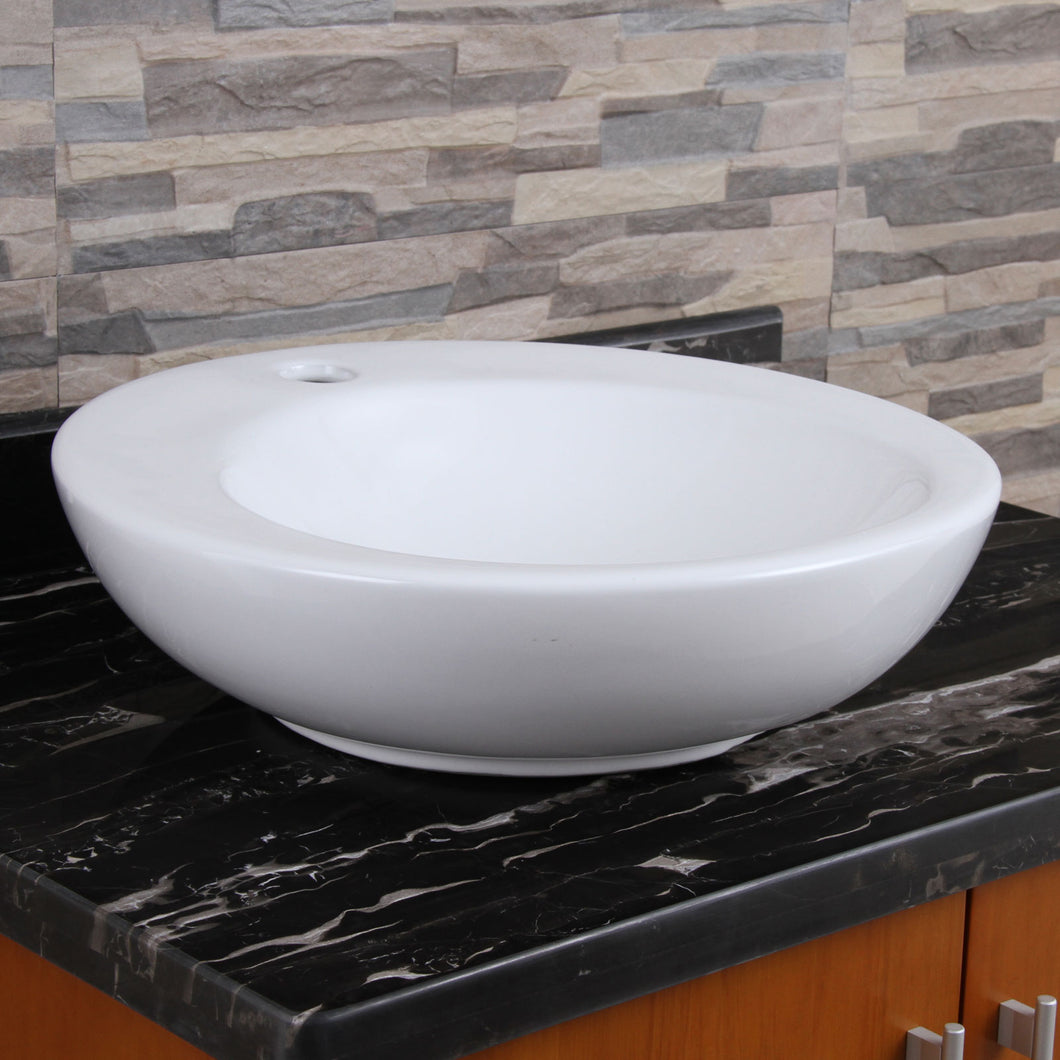 ELITE Unique Round Saucer Shape White Porcelain Ceramic Bathroom Vessel Sink 306