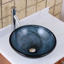 Load image into Gallery viewer, ELITE Blue Swirl Pattern Double Layers Tempered Bathroom Glass Vessel Sink 48N
