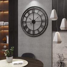 Load image into Gallery viewer, Jeezi Oversize Roman Numeral Modern Metal Wall Clock, Gold Finish with Black Hands (2 colors)