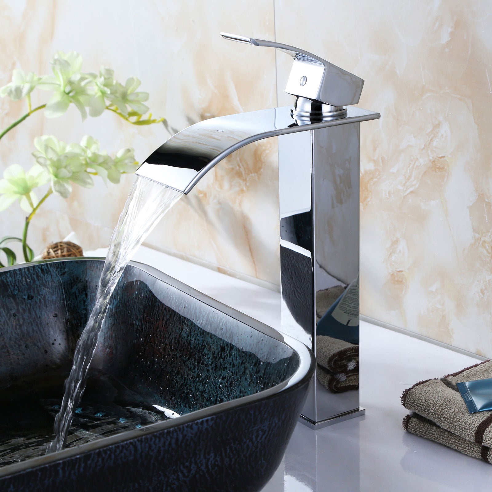 Chrome Modern Monobloc Bathroom Mixer Basin Tap Solid Brass | Homary