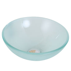 ELITE 14" Small Clear Frosted Bathroom Glass Vessel Sink GD08S