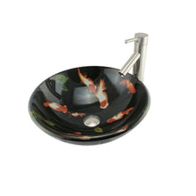 Load image into Gallery viewer, Double Layers Tempered Glass Sink with Goldfish Art Design GD85