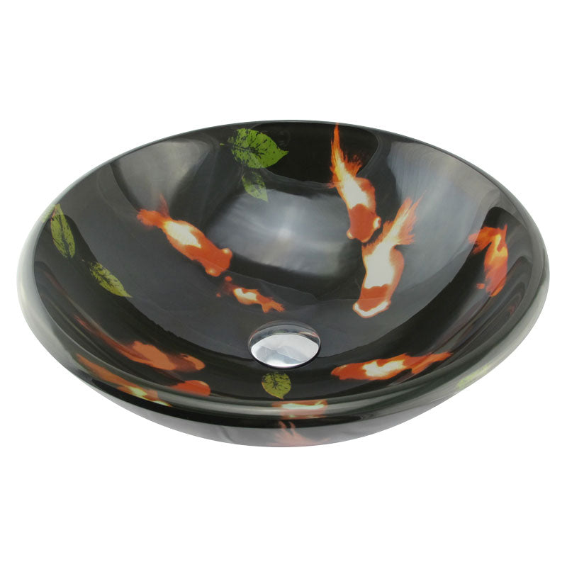 Double Layers Tempered Glass Sink with Goldfish Art Design GD85