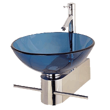 Load image into Gallery viewer, Clear Blue Tempered Glass Sink on Wall Bracket and Faucet GD01