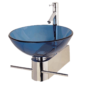 Clear Blue Tempered Glass Sink on Wall Bracket and Faucet GD01