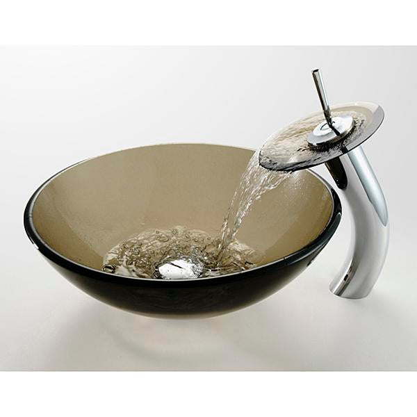 Clear Brown Vessel Sink and Luxury Waterfall faucet GD53F22T