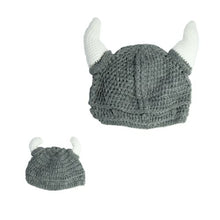 Load image into Gallery viewer, Baby Adult Viking Knit Hat Wool Bull Horn Crochet Beard Beanie Cap Handmade Knit