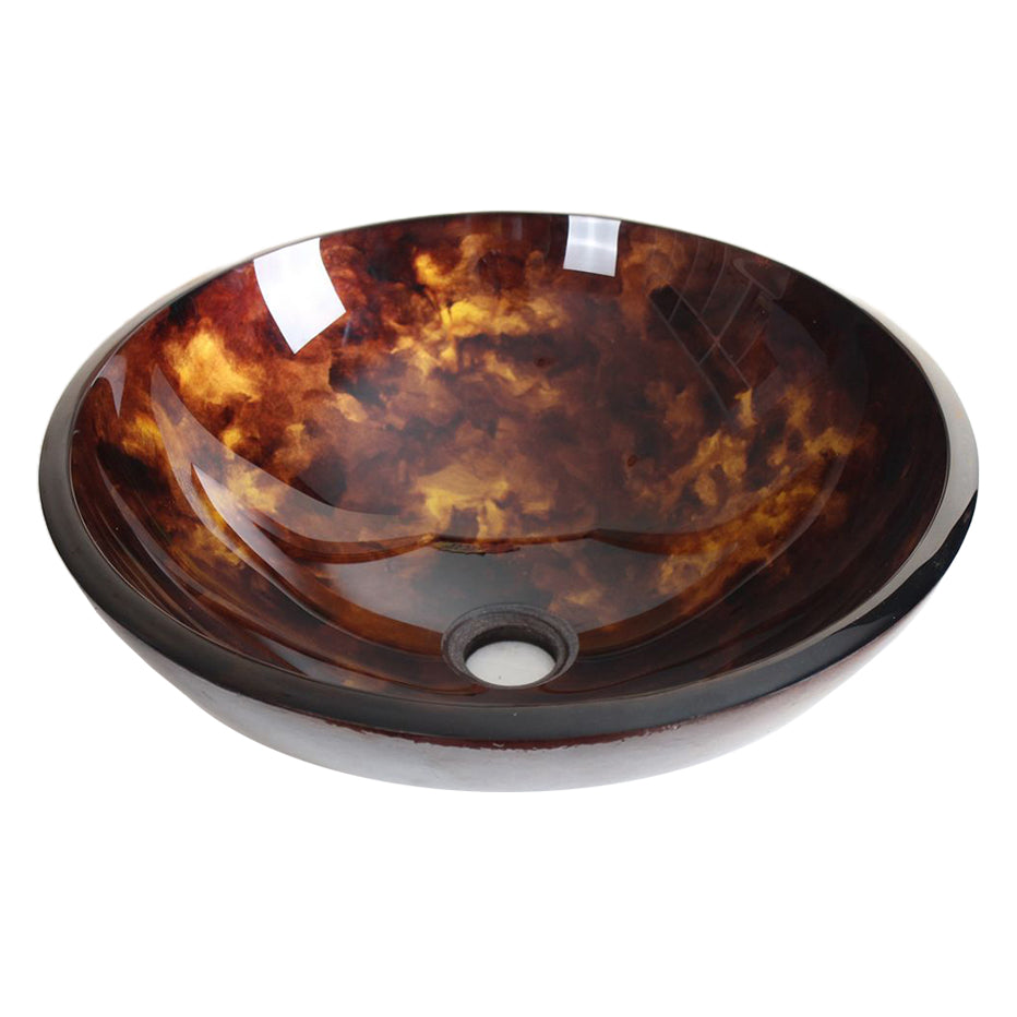 ELITE Tempered Glass Vessel Sink w. Unique Hand Painting Pattern 1204