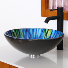 Load image into Gallery viewer, ELITE Unique Round Glass Vessel Sink w.Lt Blue Striped Pattern 130E
