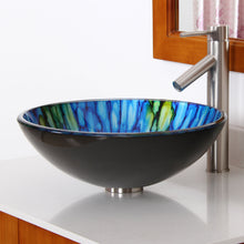 Load image into Gallery viewer, ELITE Bathroom Blue Stripe Glass Sink Faucet COMBO 130E+2659BN
