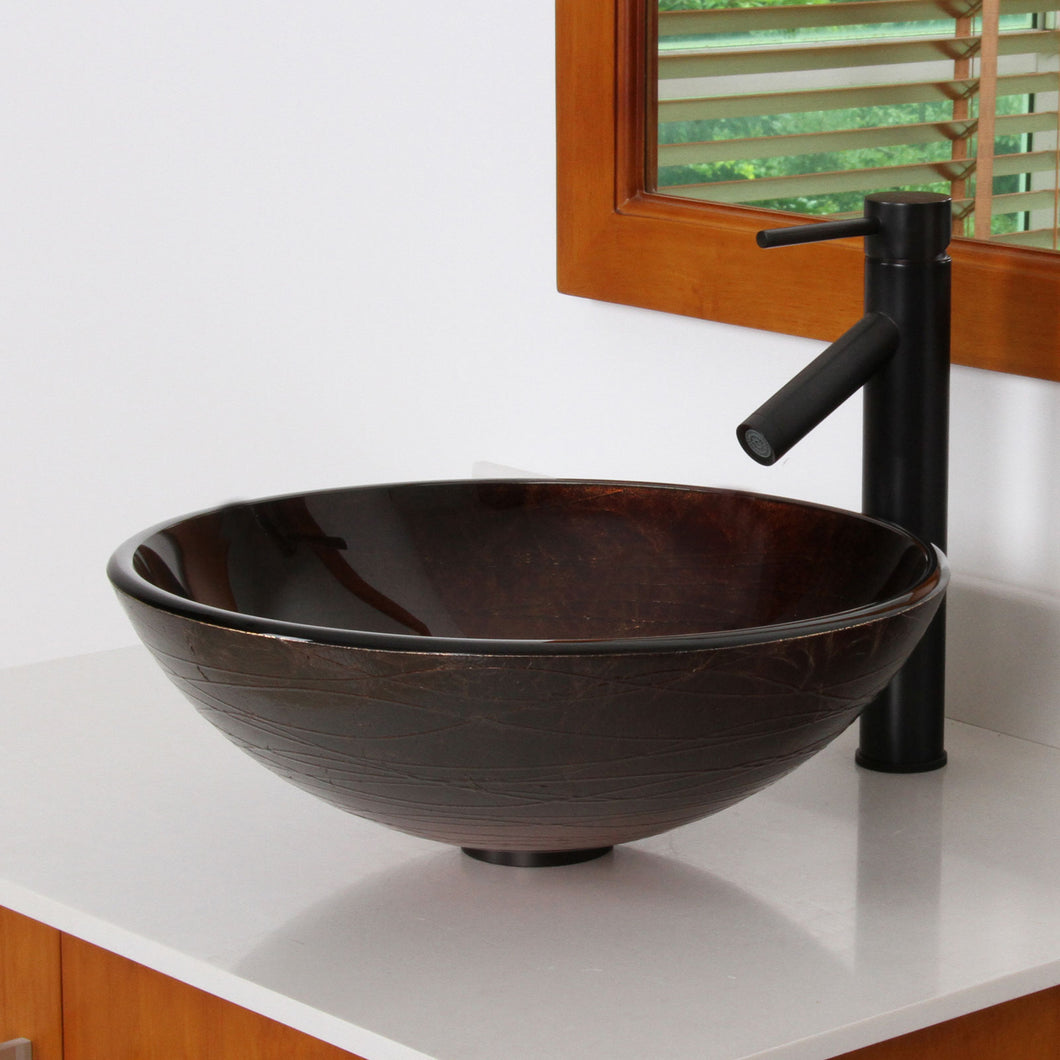 ELITE  Glass Bathroom Vessel Sink With Faucet Combo 1312+2659ORB