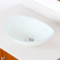 ELITE White Oval Tempered Glass Bathroom Vessel Sink 1420