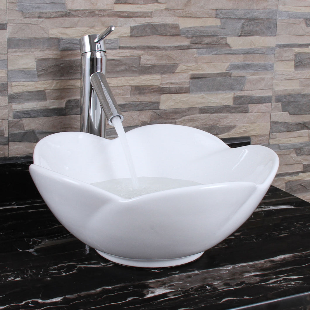 ELITE 301 Grade A Ceramic Bathroom Sink With Lotus Design & Single Lever Faucet Combo