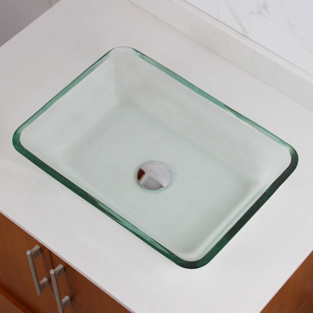 ELITE Rectangle Transparent Tempered Glass Bathroom Vessel Sink 1503