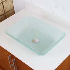 ELITE Rectangle Clear Frosted Tempered Glass Bathroom Vessel Sink 1504