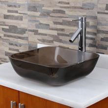 Load image into Gallery viewer, ELITE Square Clear Brown Tempered Glass Bathroom Vessel Sink 1506
