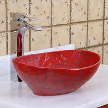 Load image into Gallery viewer, ELITE  Oval Red Rose Porcelain Bathroom Vessel Sink 1557
