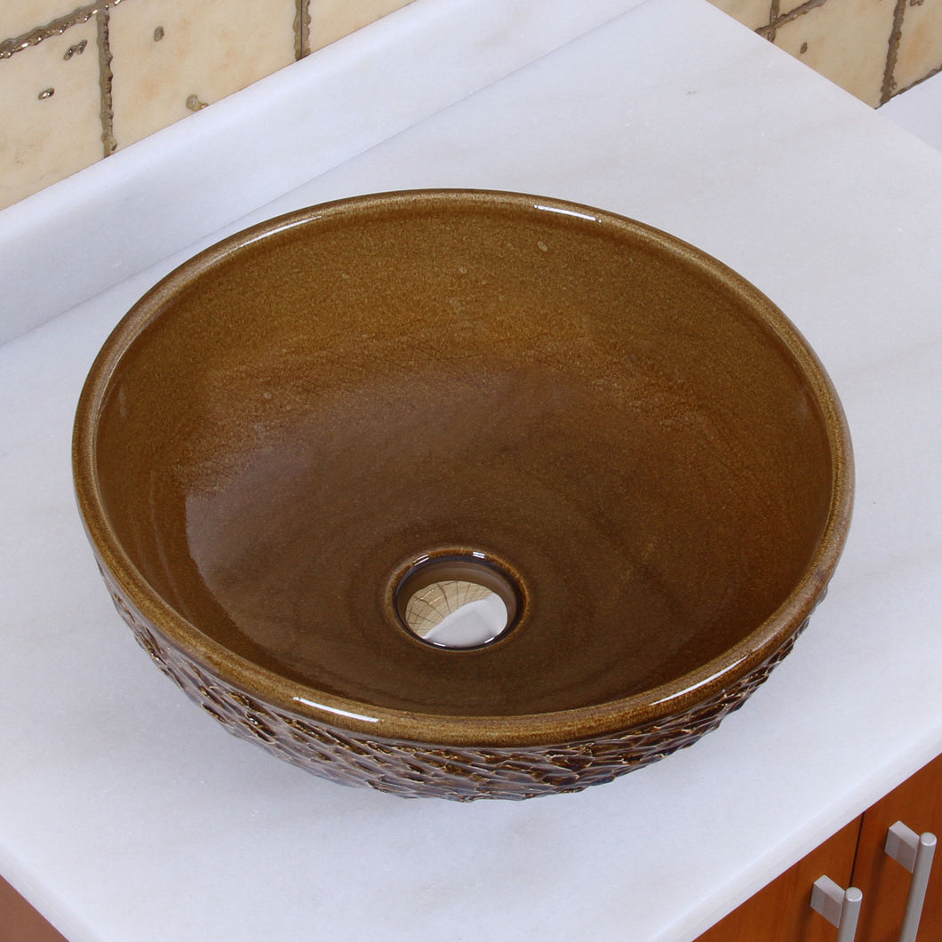ELIMAX'S Round Red Glaze Porcelain Ceramic Bathroom Vessel Sink 1569