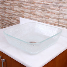 Load image into Gallery viewer, ELITE Square Crystal Ice Chip Pattern Tempered Glass Bathroom Vessel Sink 1606
