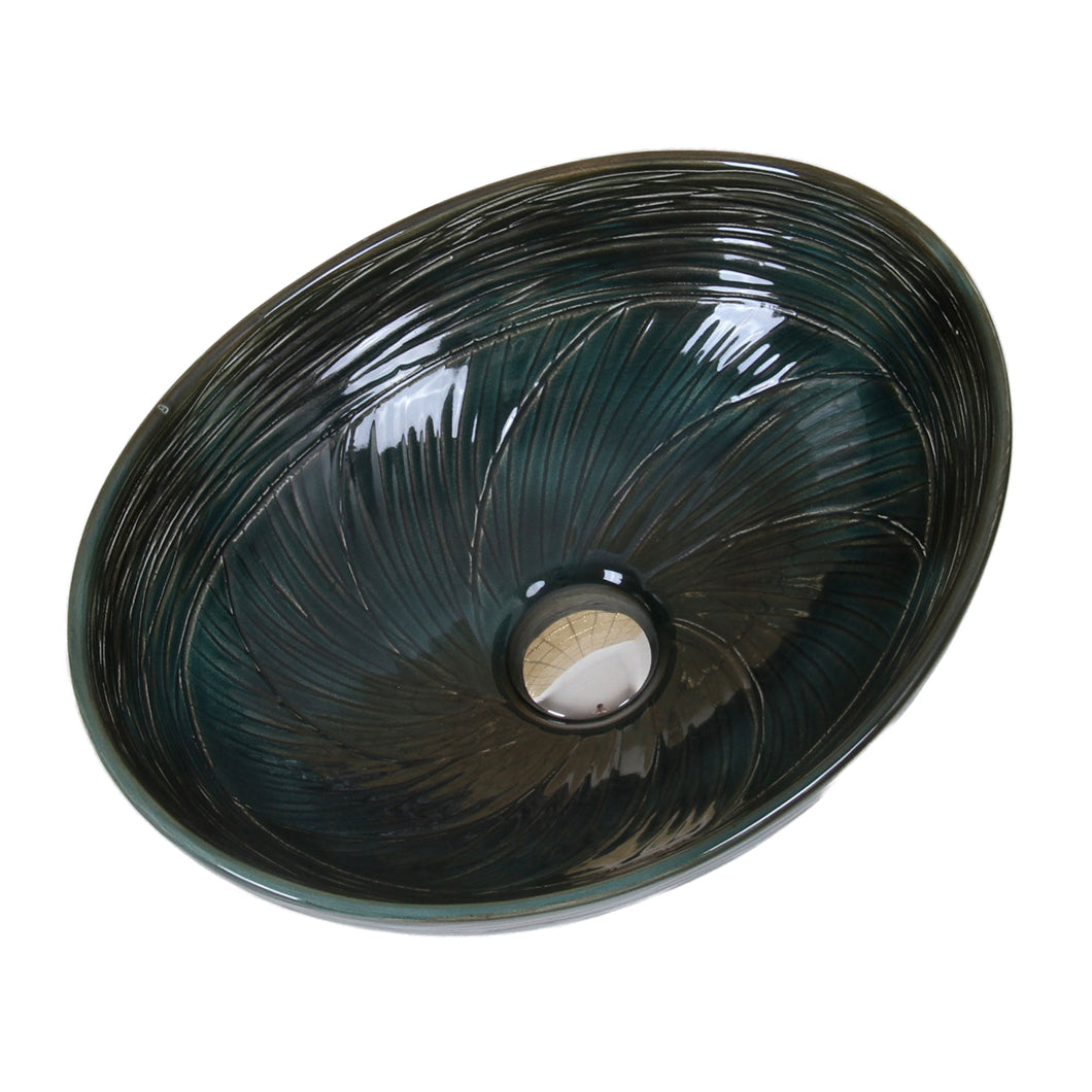 ELITE  Oval Dark Green Glaze Ceramic Bathroom Vessel Sink 1559