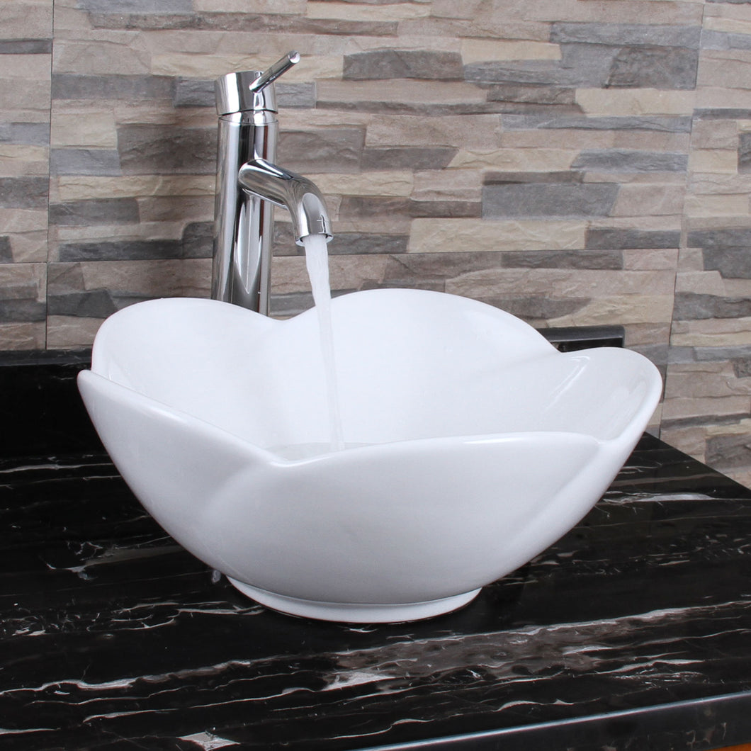 ELITE 301 Lotus Round Shape White Porcelain Ceramic Bathroom Vessel Sink & F371023 Single Lever Faucet Combo
