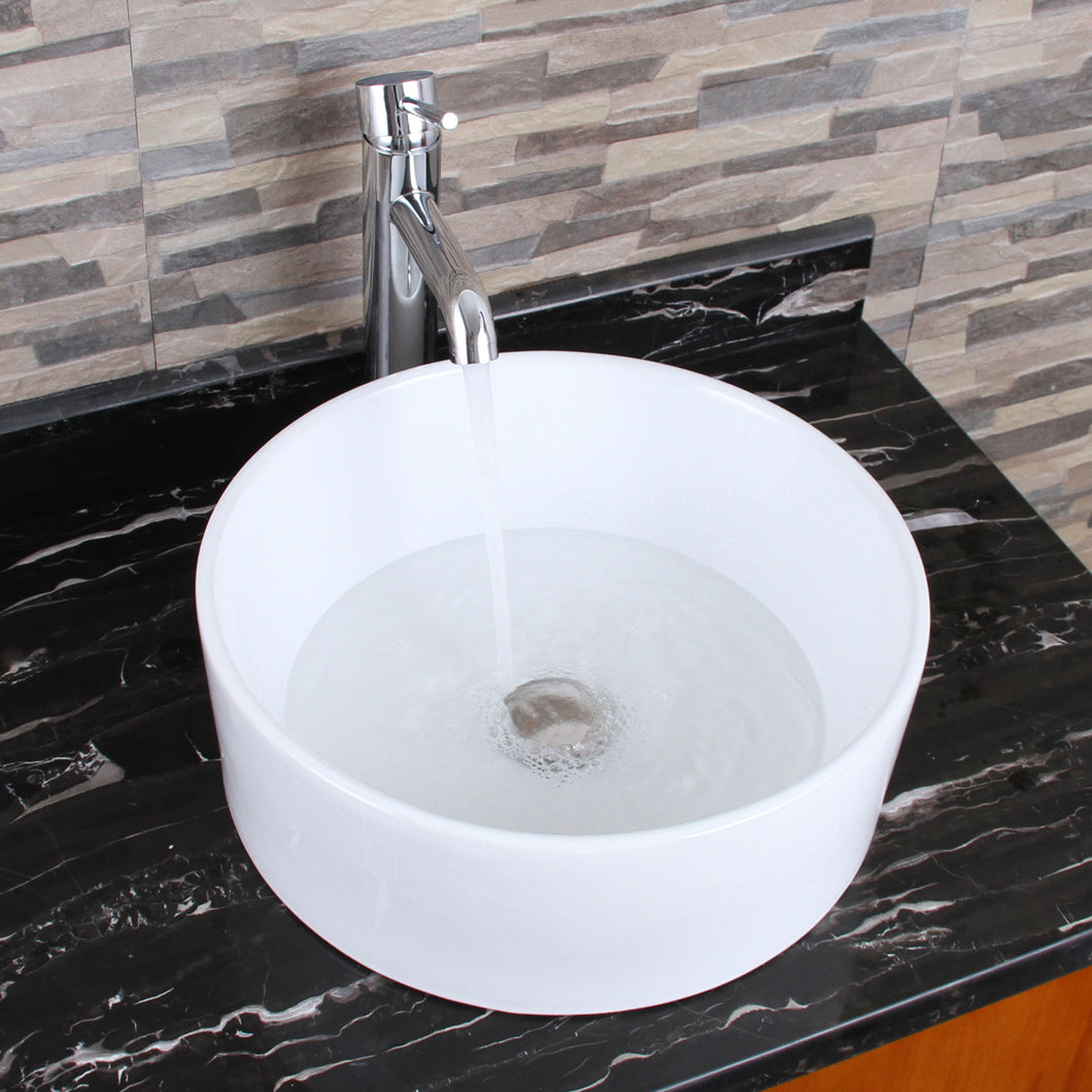 ELITE  Round Shape White Porcelain Ceramic Bathroom Vessel Sink & F371023 Single Lever Faucet Combo 304