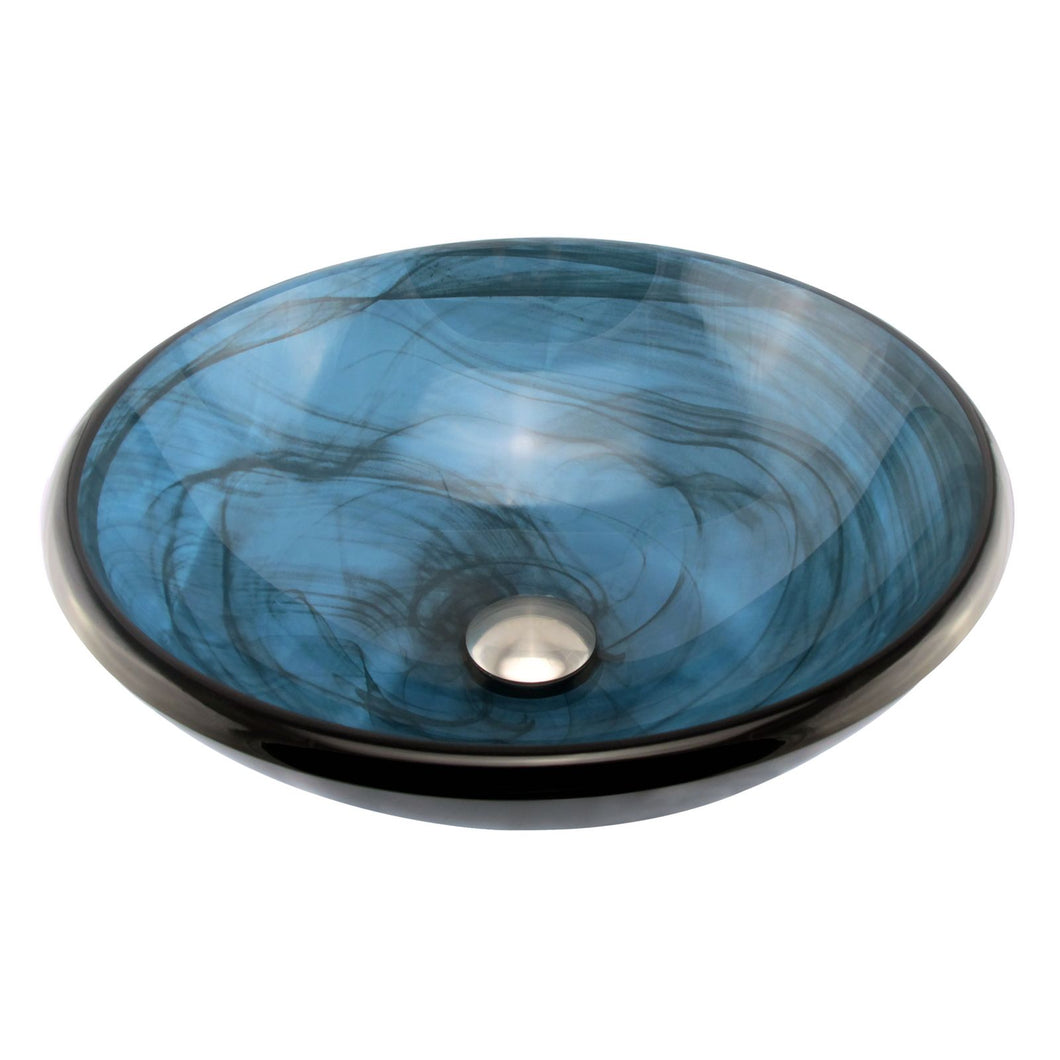 ELITE Blue Swirl Pattern Double Layers Tempered Bathroom Glass Vessel Sink 48N