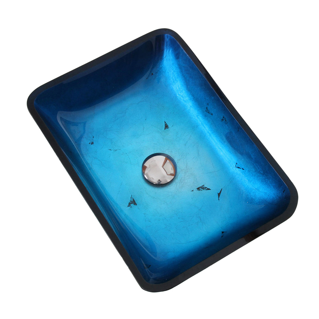 ELITE Rectangle Artistic Blue Tempered Glass Bathroom Sink 1408