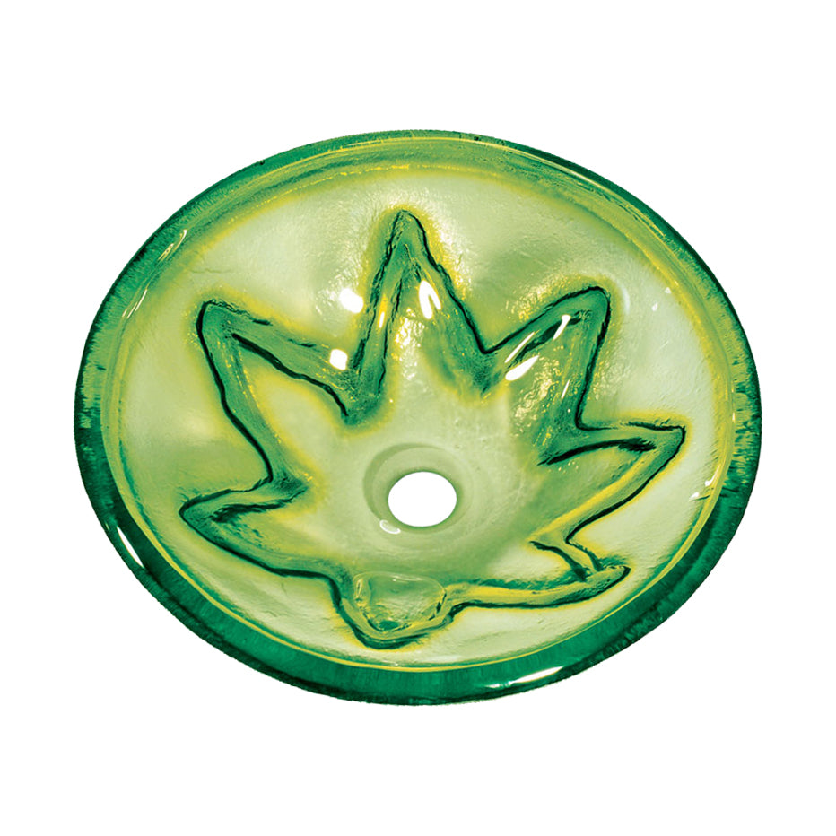 Double Layer Green Maple Leaf Pattern Glass Vessel Sink 151E