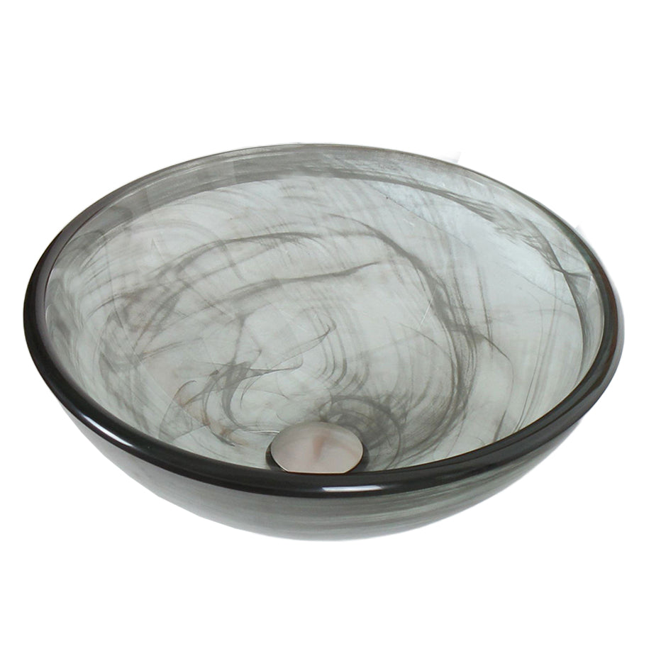 ELITE Gray w. Swirls Textures Double Layers Bathroom Glass Vessel Sink 49N