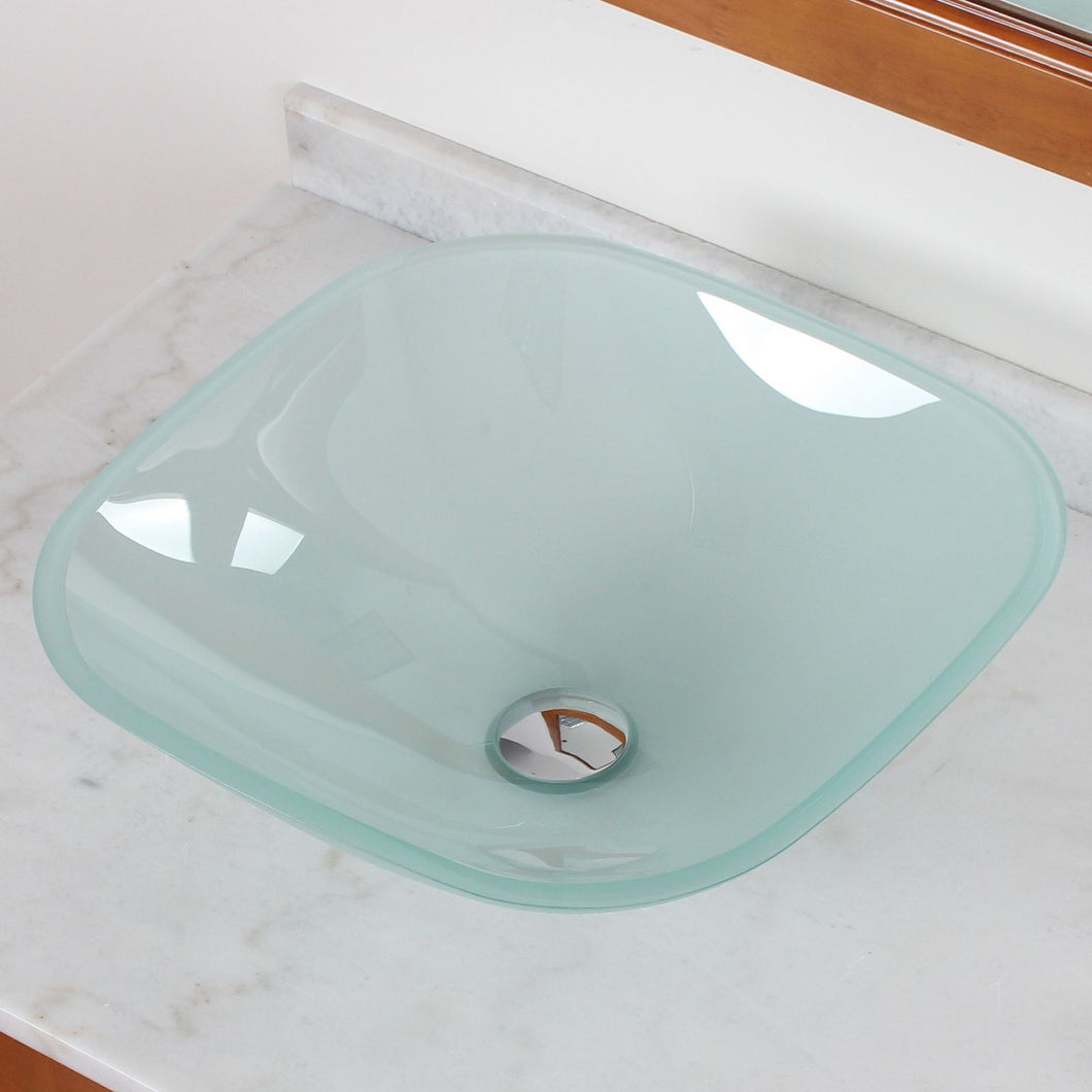 ELITE Frosted Square Tempered Bathroom Glass Vessel Sink GD04F
