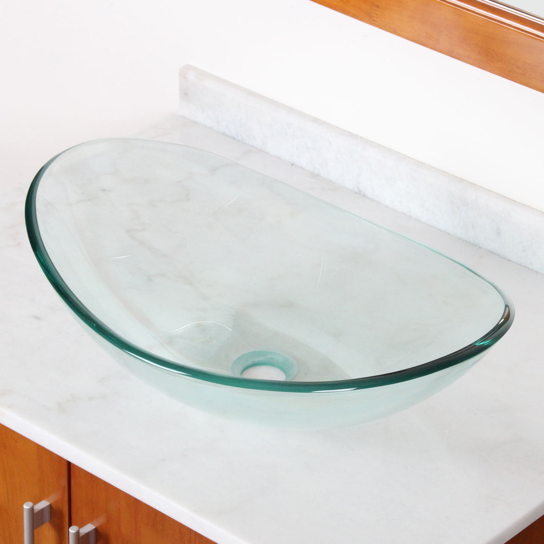 ELITE Clear Tempered Glass Vessel Sink with Boat Shape GD33