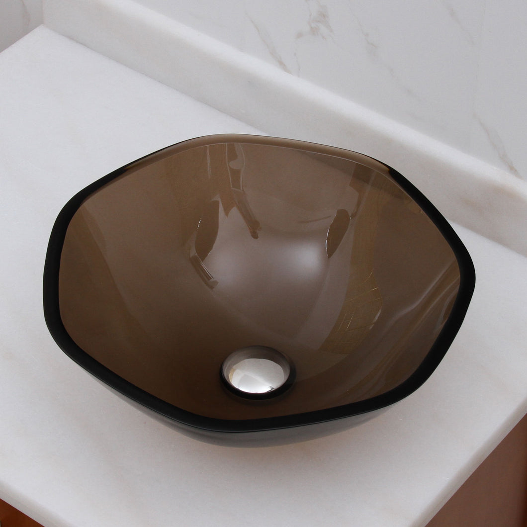 ELITE Modern Design Polygon Clear Brown Bathroom Glass Vessel Sink GD58